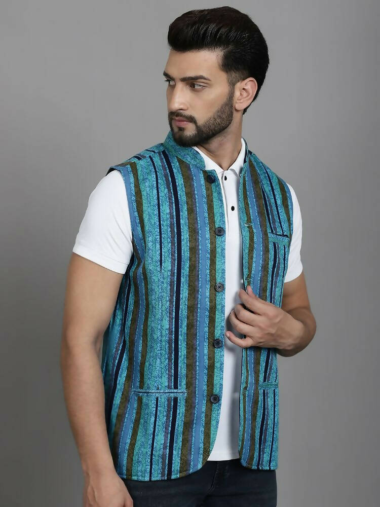 Even Apparels Nehru Jacket With Welt Pockets - Blue - Distacart