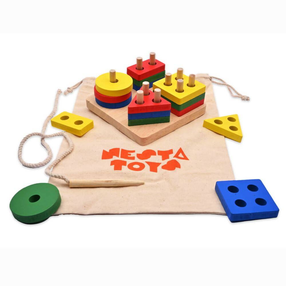 Nesta Toys Shape Sorter | Stacker | Lacing Toy - Multicolor - Distacart
