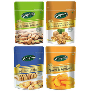 Happilo Premium Californian Almonds, Walnuts Inshell, Afghani Anjeer & Turkish Apricot Combo - Distacart