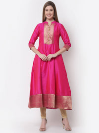 Thumbnail for Myshka Pink Color Silk Solid Anarkali Gown With Dupatta