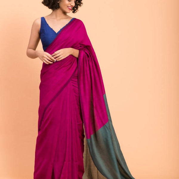 Suta Women Pink Teal Colourblocked Saree - Distacart