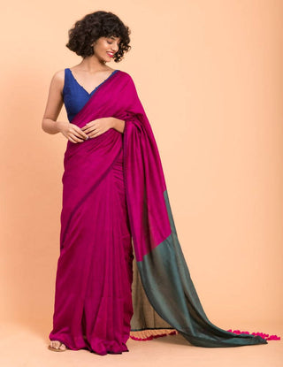 Suta Women Pink Teal Colourblocked Saree - Distacart