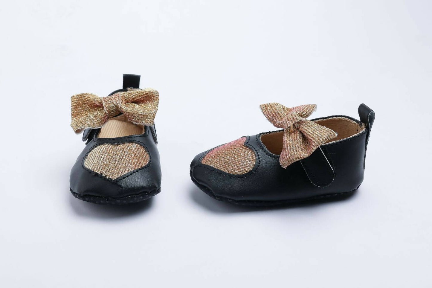 Tiny Bugs Girls Heart Bow Detailing Booties - Black & Gold - Distacart