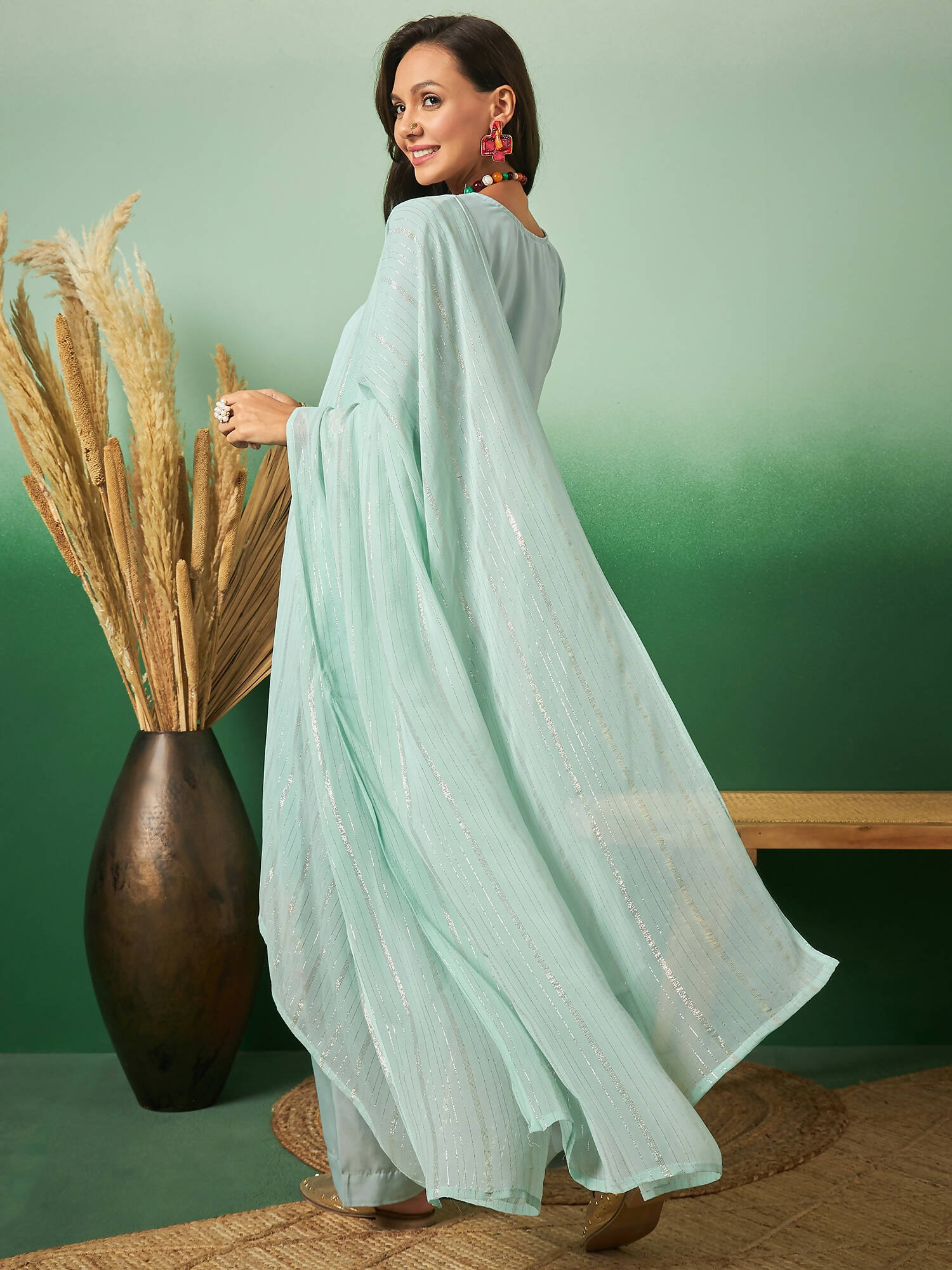 Sky Blue Georgette Handwork Unstitched Dress Material - Hanika - Distacart