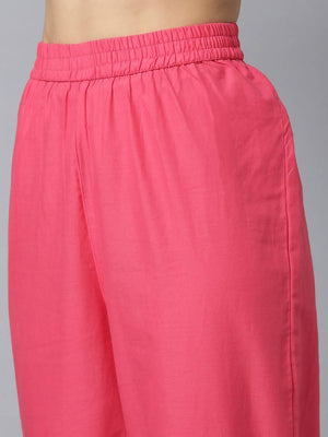 Yufta Women Cream & Pink Printed Kurta with Trouser