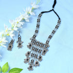 Thumbnail for Mominos Fashion Johar Kamal Oxidised Silver-Plated Brass Finish Black Kundan Afghani Long Necklace For Women - Distacart