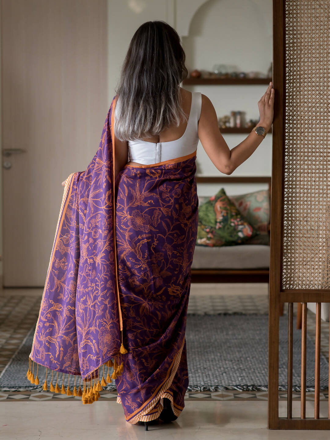 Suta Purple Floral Pure Cotton Saree - Distacart