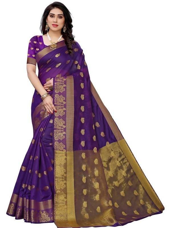 Vamika Banarasi Jacquard Weaving Violet Saree (Shining Violet)
