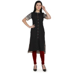 Thumbnail for Kanoor Women's Black Straight Collar neck kurti