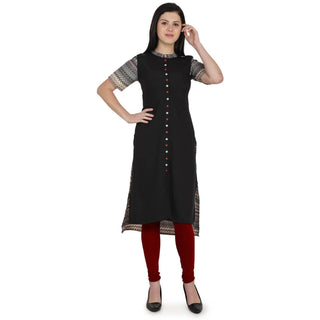Kanoor Women's Black Straight Collar neck kurti
