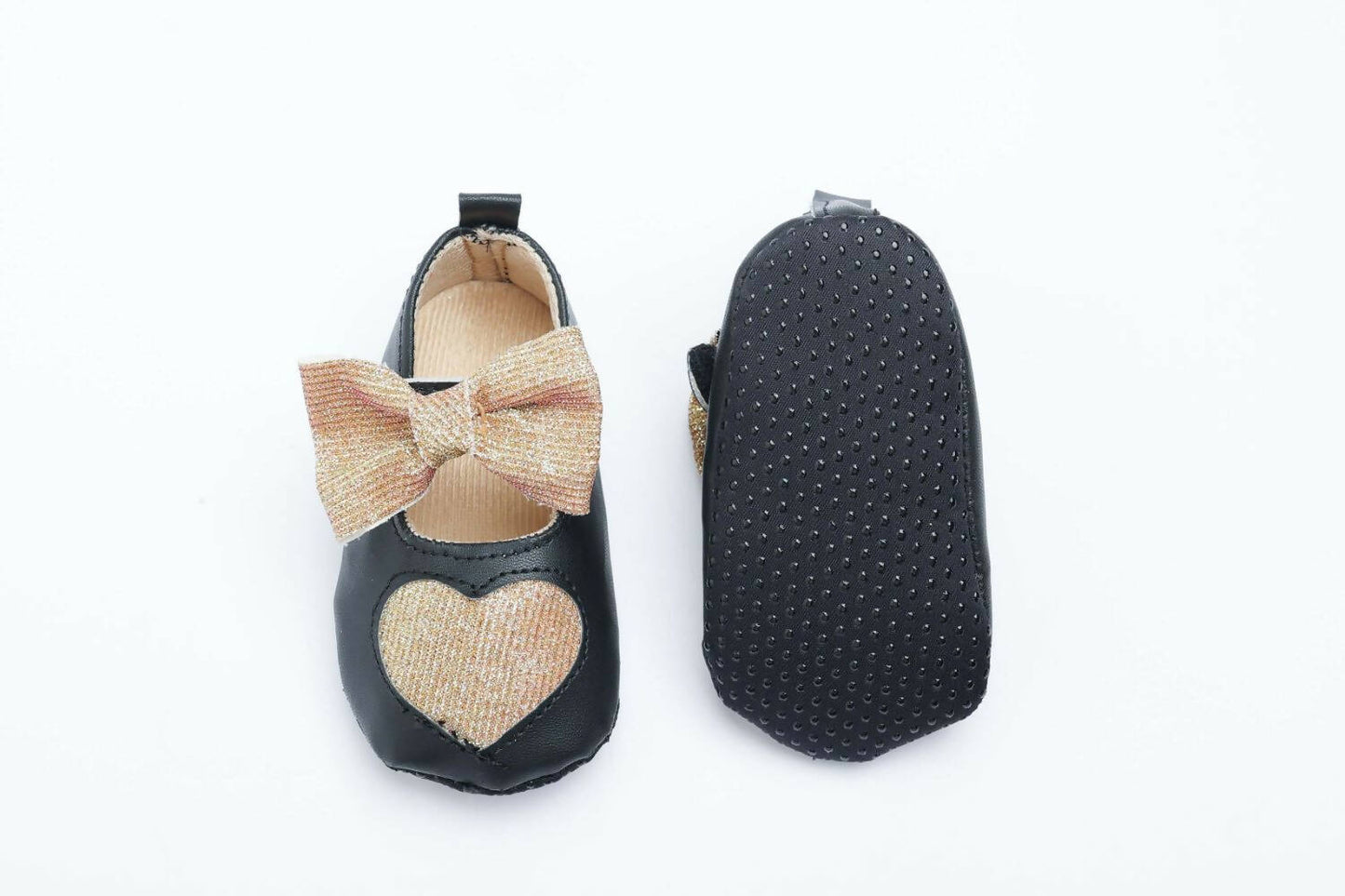 Tiny Bugs Girls Heart Bow Detailing Booties - Black & Gold - Distacart