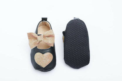 Tiny Bugs Girls Heart Bow Detailing Booties - Black & Gold - Distacart