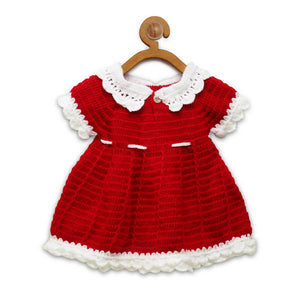 ChutPut Hand knitted Crochet Cute Mickey Wool Dress For Baby Girls - Red - Distacart