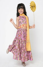 Thumbnail for Lil Drama Golden Weaves Girls Purple Lehanga Choli Set - Distacart