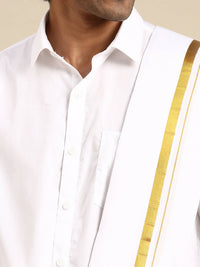 Thumbnail for Ramraj Cotton Premium Wedding White Regular Dhoti, Shirt & Towel Set Arathi 1/2