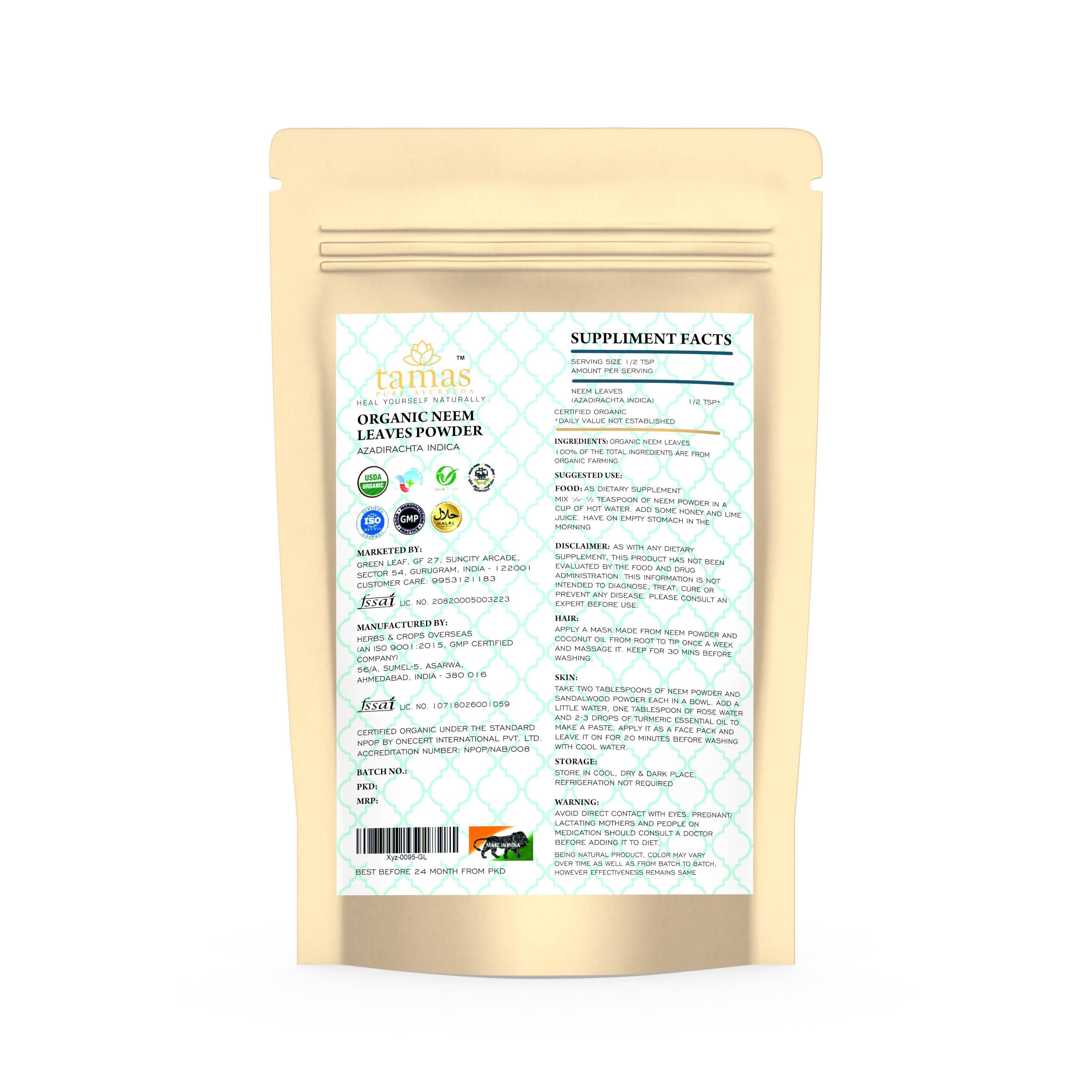 Tamas Pure Ayurveda Superfood Organic Neem Leaves Powder - Distacart