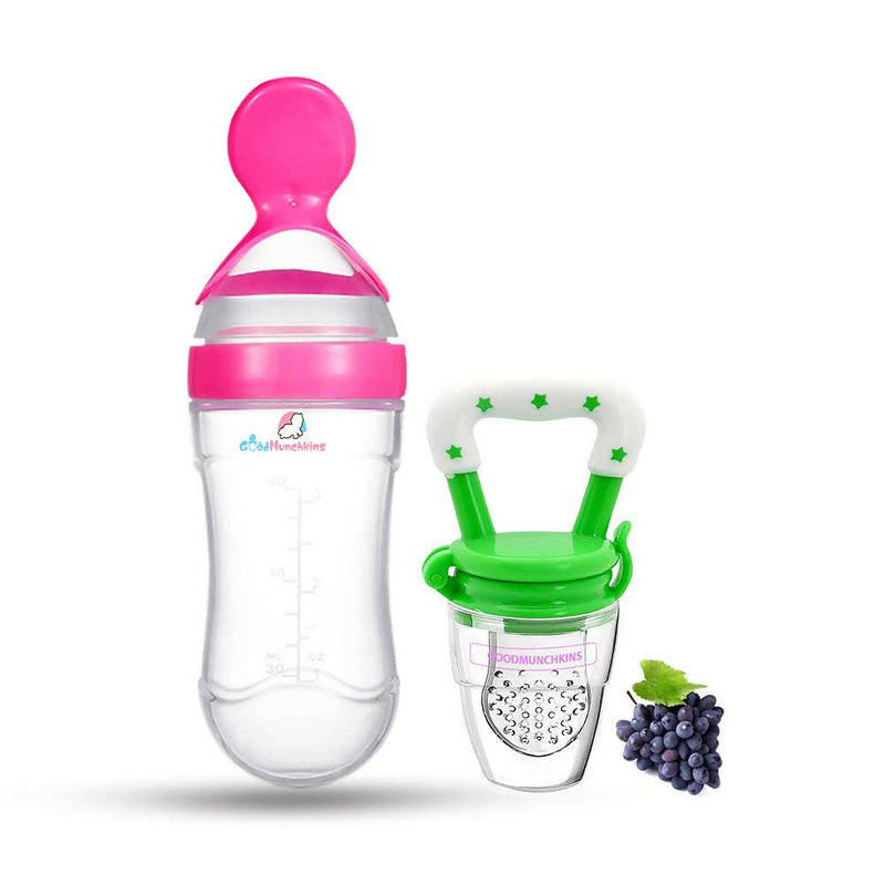 Goodmunchkins Silicone Spoon Food Feeder &amp; Fruit Feeder for Toddlers Food Grade Silicone Bottle 90ml-Pink - Distacart