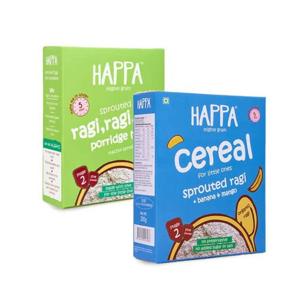 Happa Organic Ragi Porridge Mix- Ragi+Cardamom and Ragi+Banana+Mango Combo - Distacart