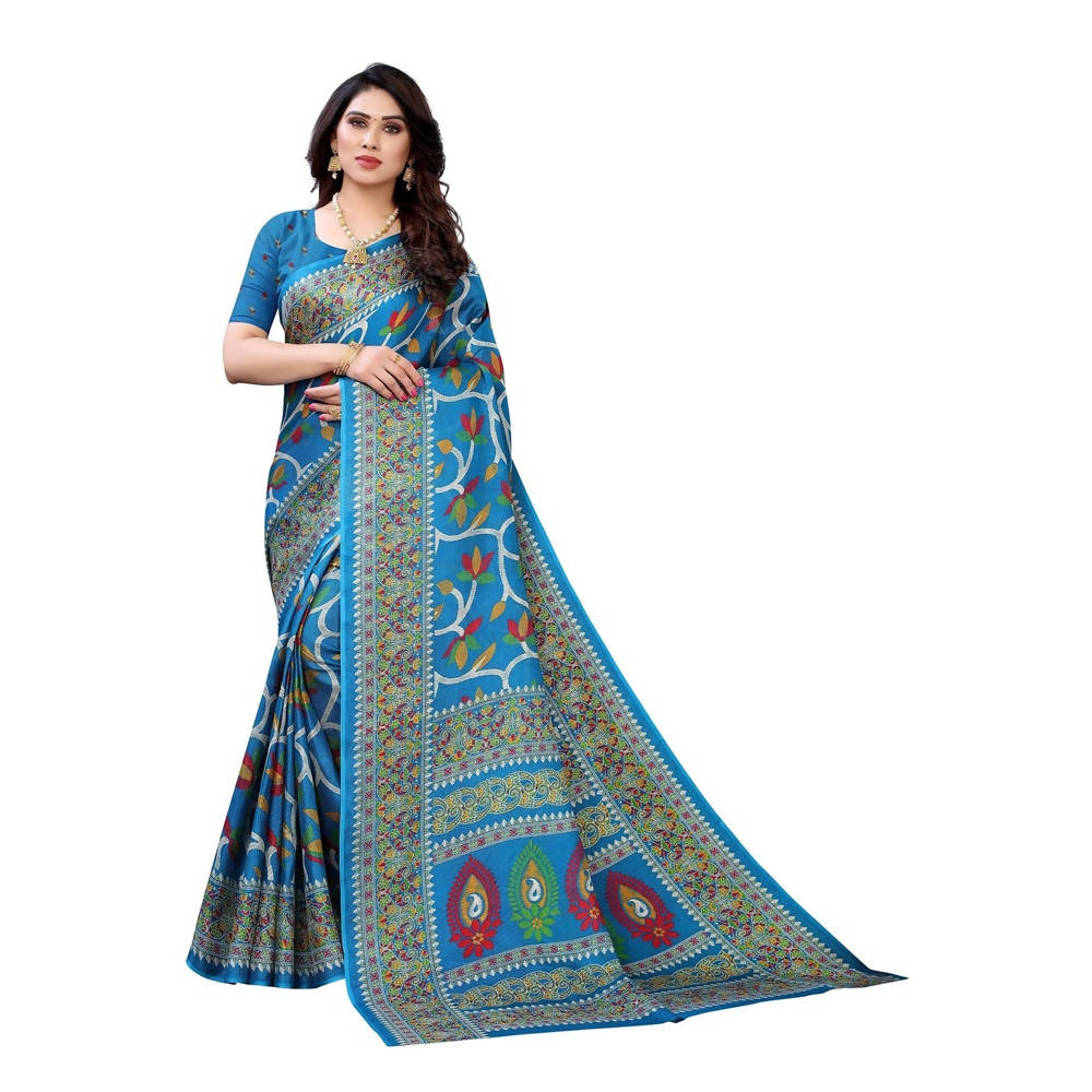 Vamika Printed Jute Silk Blue Saree (Rishika Blue)