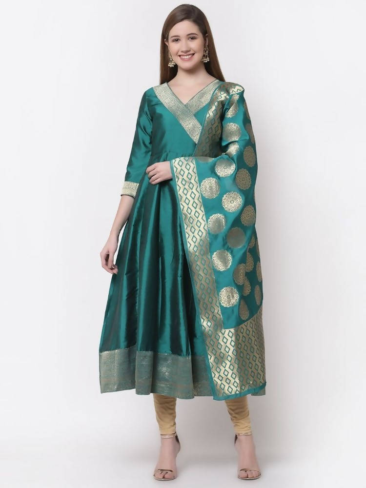 Myshka Green Color Silk Solid Anarkali Gown With Dupatta