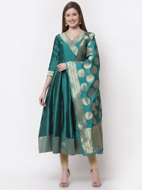 Thumbnail for Myshka Green Color Silk Solid Anarkali Gown With Dupatta