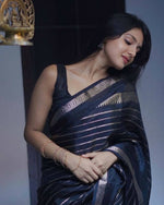 Thumbnail for DEIANA'S Beautiful Golden Jari with New Design Soft Lichi Silk Saree - Black - Distacart