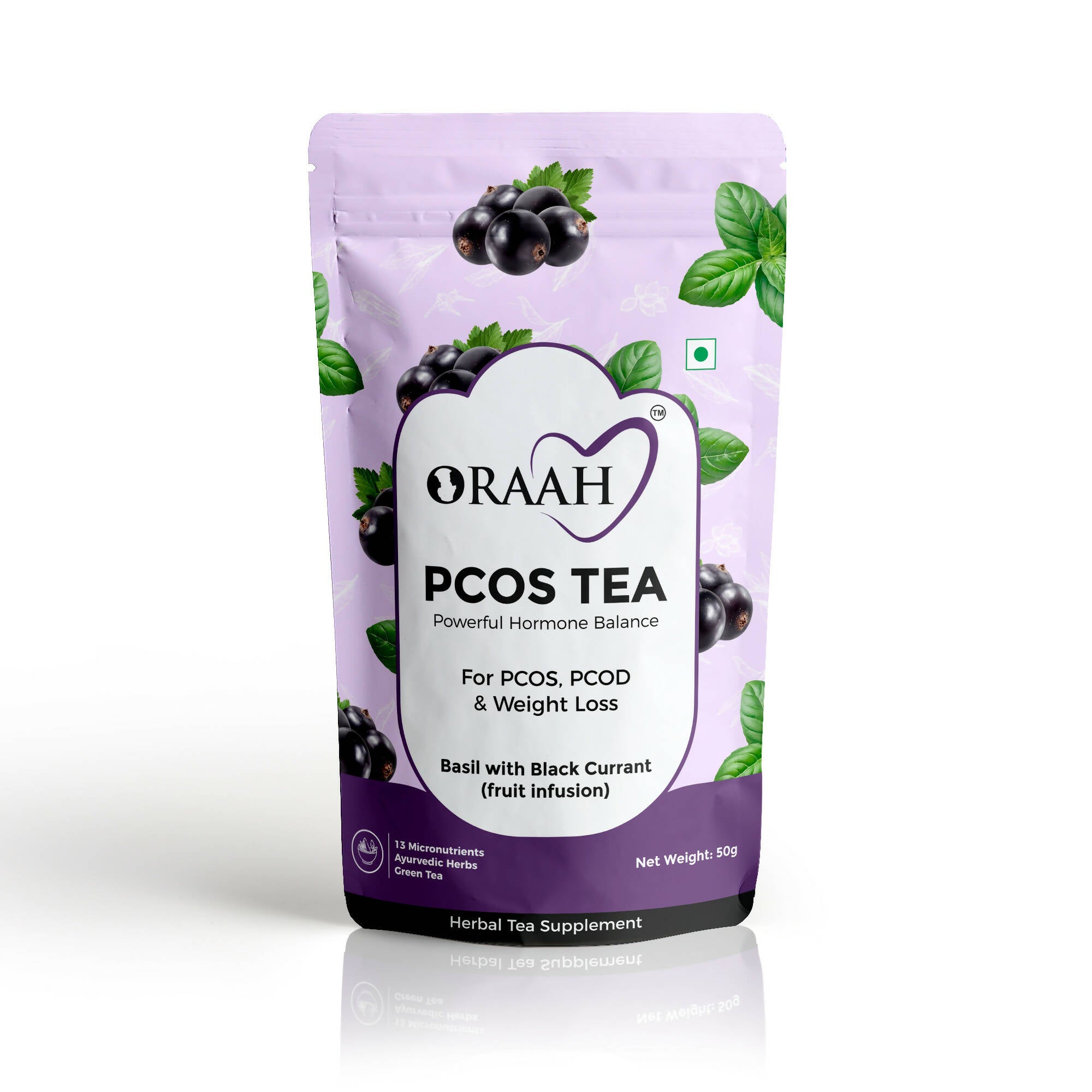 Oraah PCOS PCOD Basil with Black Currant Tea - Distacart