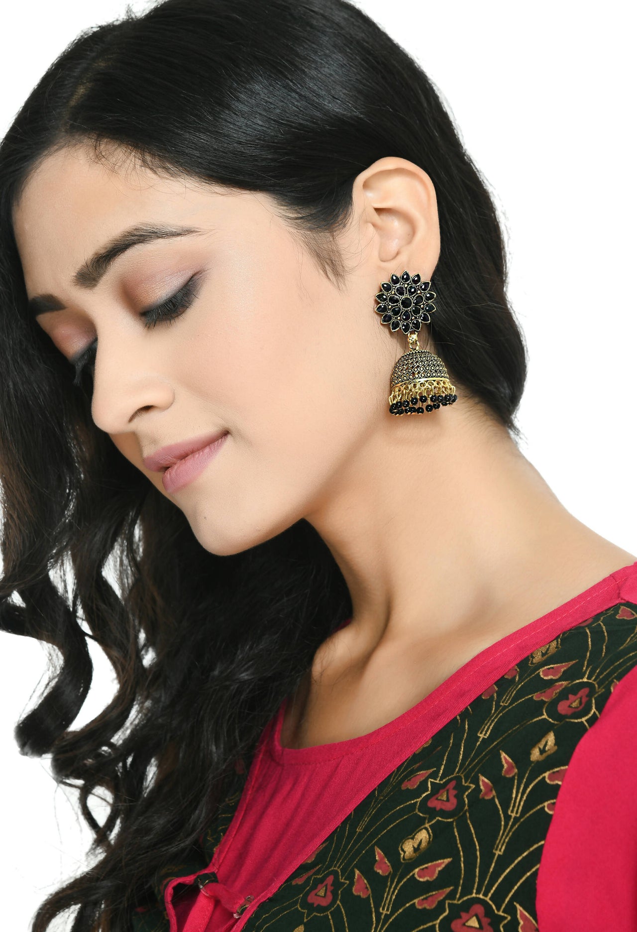 Mominos Fashion Joharkamal Kundan work Jhumka with Black Beads - Distacart
