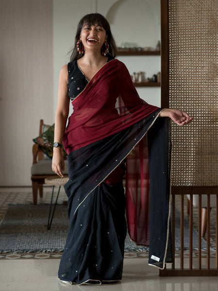 Suta Black Woven Design Pure Cotton Saree - Distacart