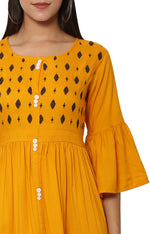 Thumbnail for PAVONINE Mustard Color Embroidery Work With Button Dress For Women - Distacart