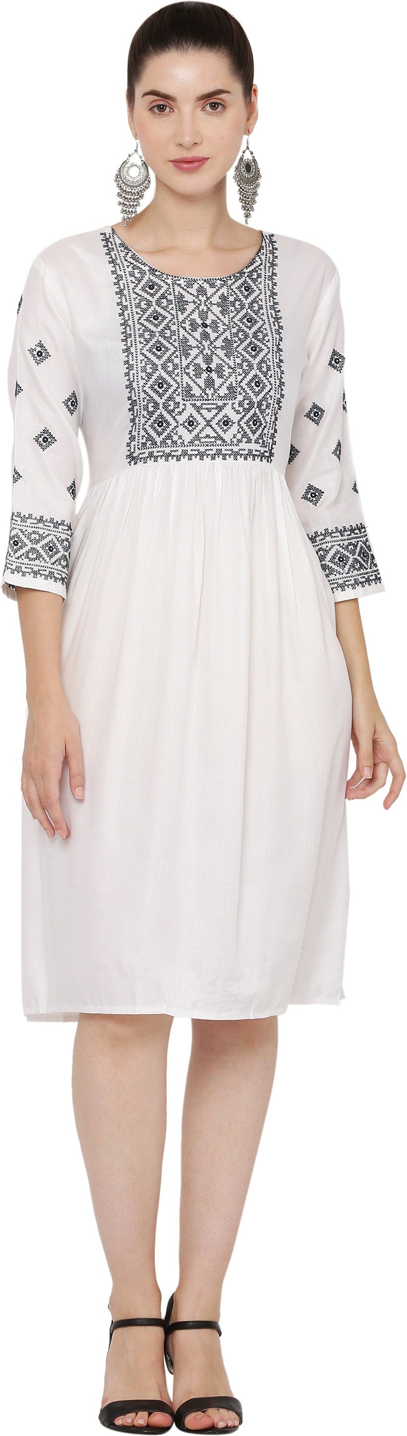 PAVONINE White Color Burfi Design Embroidery Dress For Women - Distacart