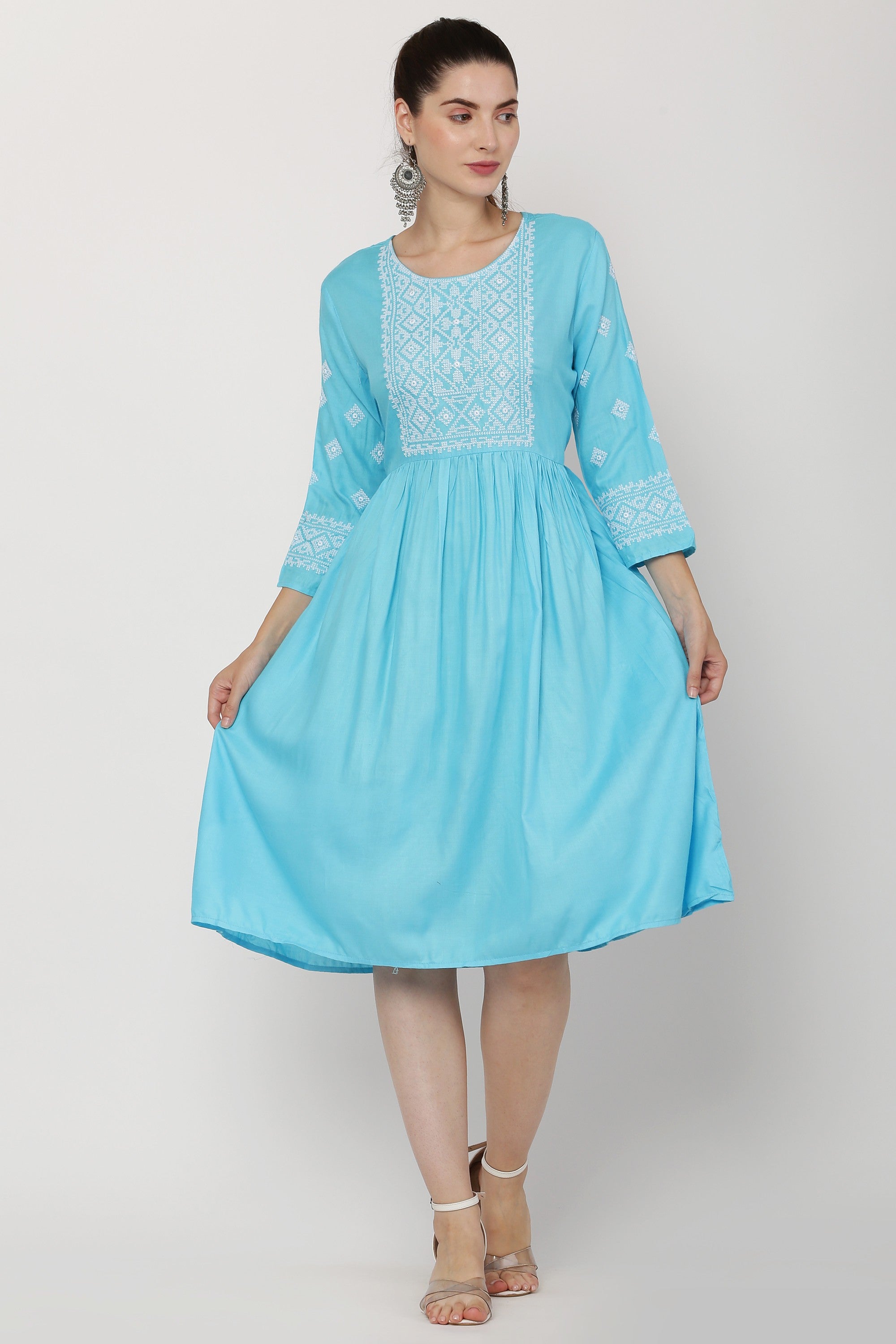 PAVONINE Firozi Color Burfi Design Embroidery Dress For Women - Distacart