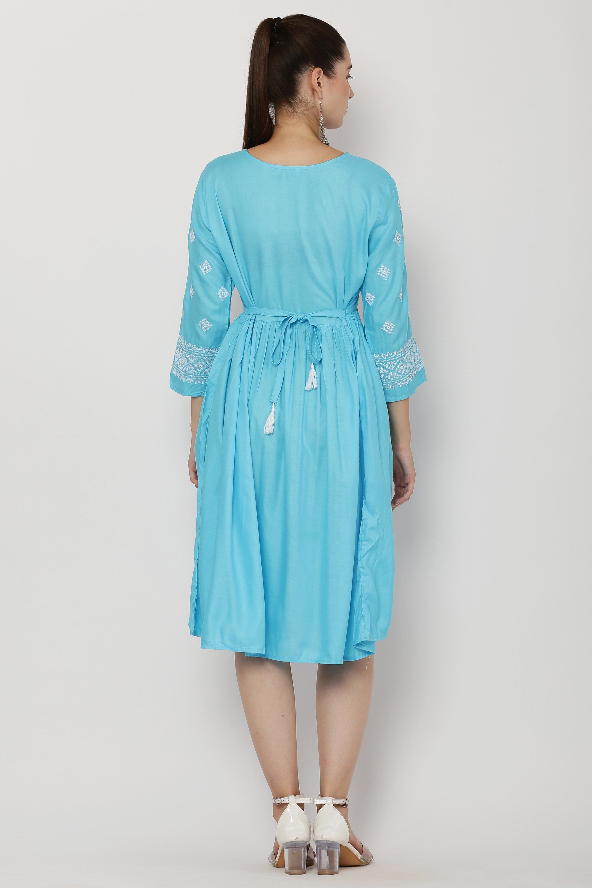 PAVONINE Firozi Color Burfi Design Embroidery Dress For Women - Distacart