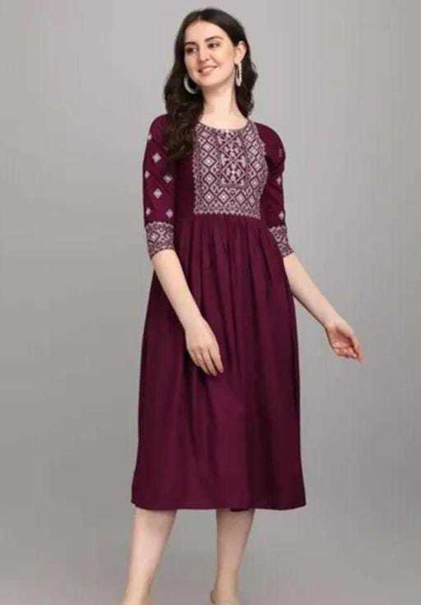 PAVONINE Wine Color Burfi-Design Embroidery Dress For Women - Distacart