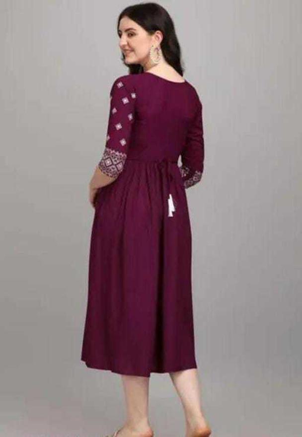 PAVONINE Wine Color Burfi-Design Embroidery Dress For Women - Distacart