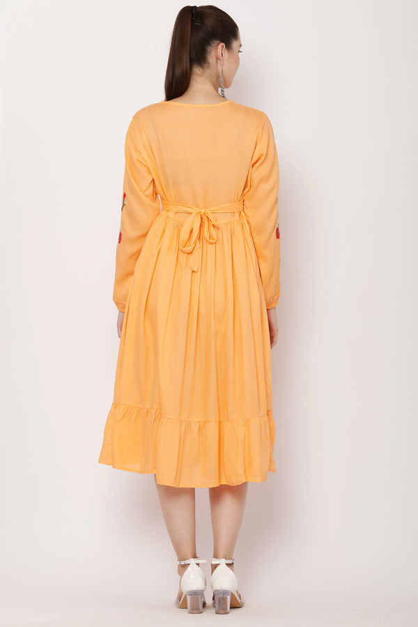 PAVONINE Peach Color Flower Embroidery Dress For Women - Distacart