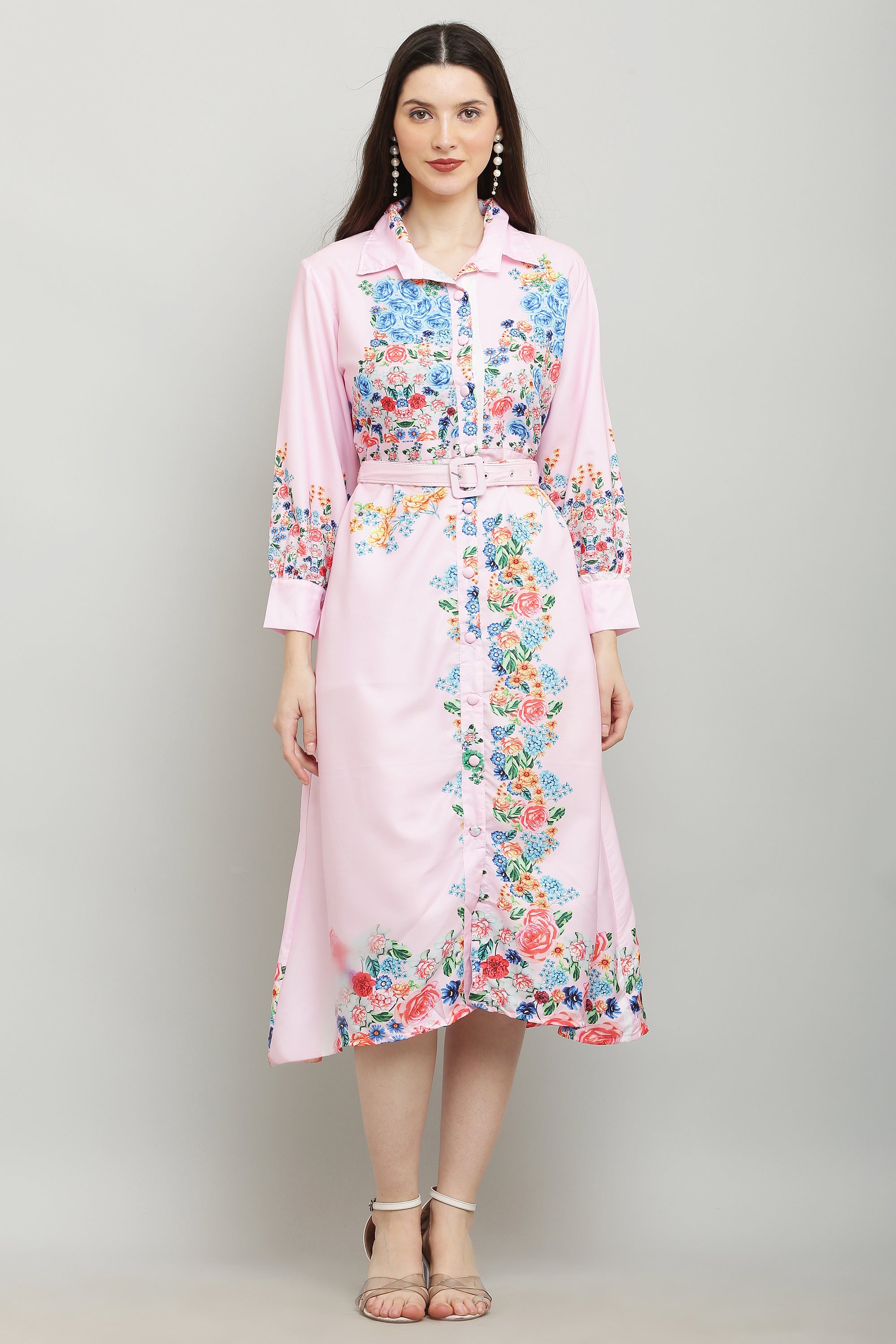 PAVONINE Cat Flower Digital Print Pink Color A-Line Dress For Women - Distacart