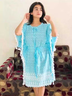 Thumbnail for PAVONINE Firozi Color Embroidery Kaftan Dress For Women - Distacart