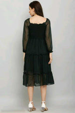 Thumbnail for PAVONINE Buta-Design With Square-Neck Bottle Green Dress For Girls & Women - Distacart