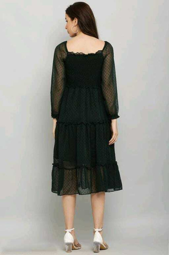 PAVONINE Buta-Design With Square-Neck Bottle Green Dress For Girls & Women - Distacart