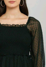 Thumbnail for PAVONINE Buta-Design With Square-Neck Bottle Green Dress For Girls & Women - Distacart