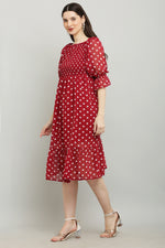 Thumbnail for PAVONINE Polka Dots Body Kansai Maroon Dress For Women - Distacart