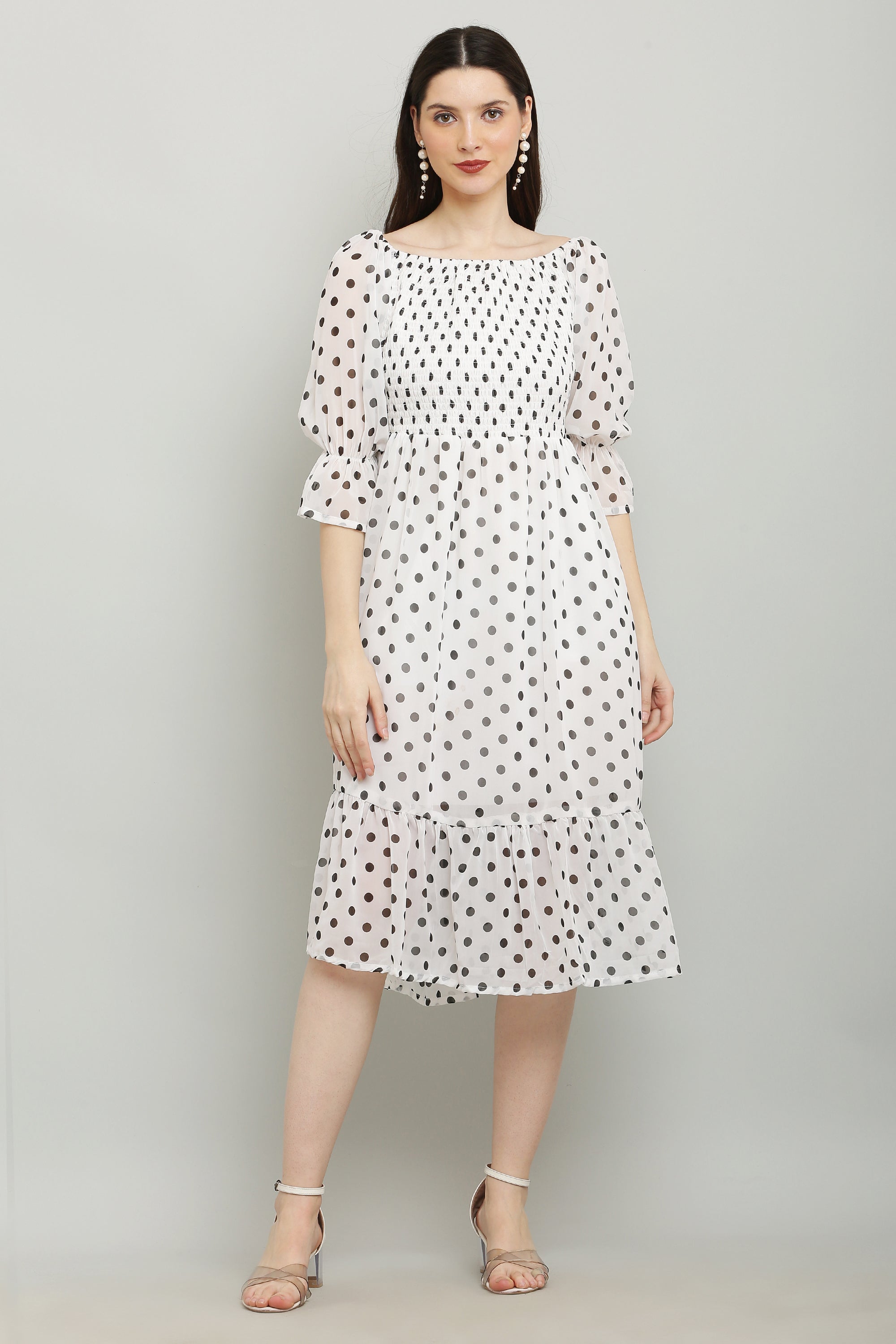 PAVONINE Polka Dots Body Kansai White Dress For Women - Distacart