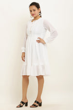 Thumbnail for PAVONINE White Color Georgette Fabric Lace Inserts Midi For Girls - Distacart
