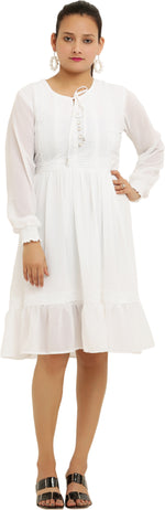 Thumbnail for PAVONINE White Color Georgette Fabric Lace Inserts Midi For Girls - Distacart