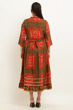 Thumbnail for PAVONINE Jaipuri Block Print Mehandi Color Dress For Girls & Women - Distacart