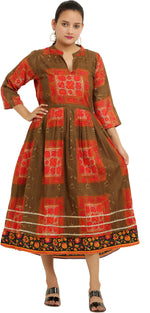 Thumbnail for PAVONINE Jaipuri Block Print Mehandi Color Dress For Girls & Women - Distacart