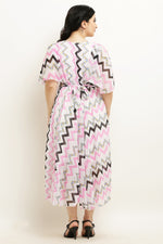 Thumbnail for PAVONINE Zig-Zag Printed Georgette Fabric Pink Dress For Women - Distacart
