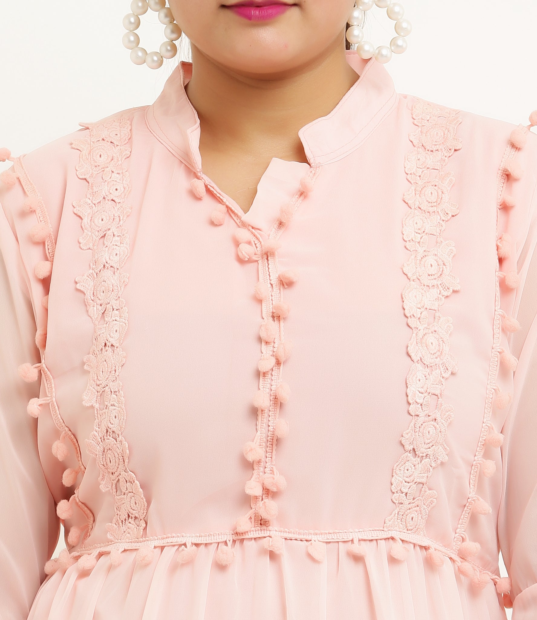 PAVONINE Pum Pum & Lace Inserted Pink Color Dress For Girls & Women - Distacart