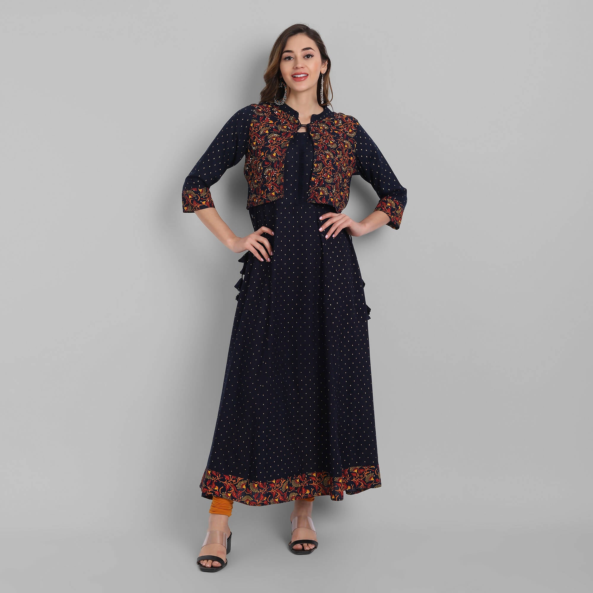 Juniper Women's Navy Rayon Printed Flared Dress - Distacart